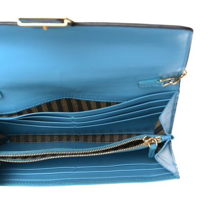 Fendi X SARAH COLEMAN Vitello Liberty Ceylon Micro FF Fish Eye Embossed Continental Envelope Wallet On Chain Multicolor Cyber Blue 5 of 9
