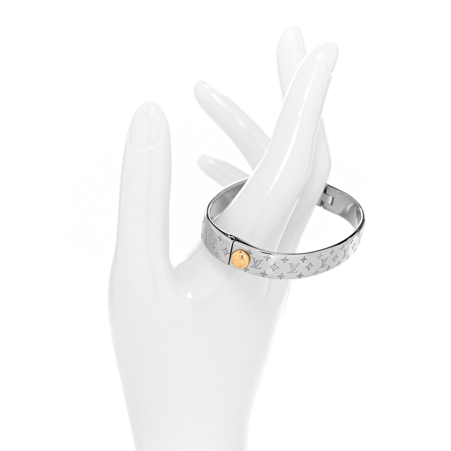 Louis Vuitton Brass Palladium Plated Nanogram Cuff S Silver 2 of 7