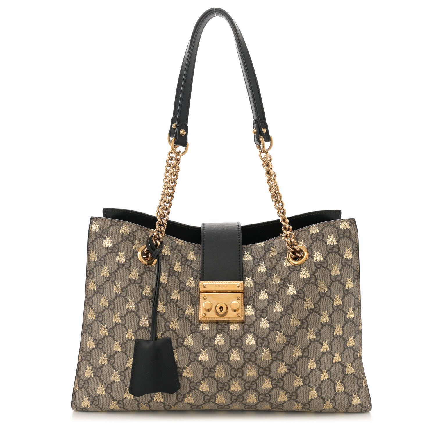 Gucci GG Supreme Monogram Bees Medium Padlock Tote Beige Oro Black 1 of 10