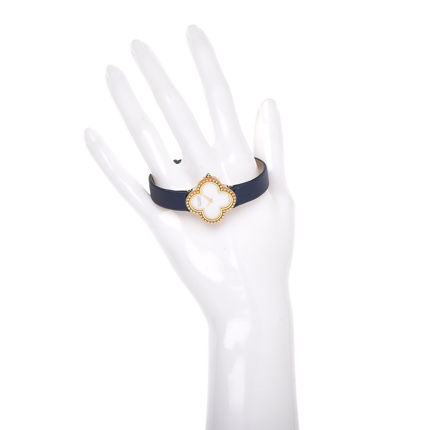Van Cleef & Arpels 18K Yellow Gold Satin Mother of Pearl 26mm Alhambra Quartz Watch 2 of 9