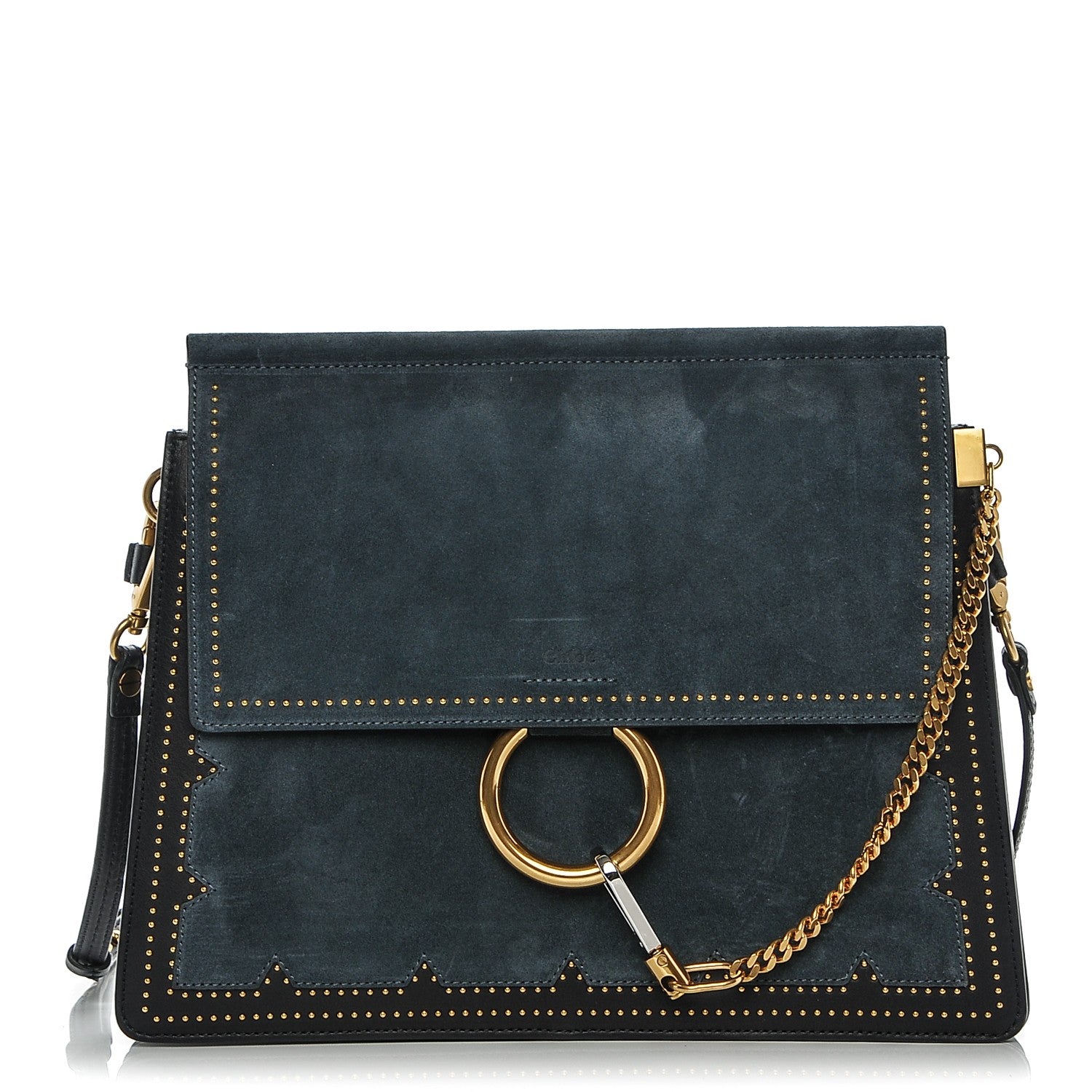 Chloe Calfskin Suede Studded Medium Faye Shoulder Bag Full Blue 1 of 7