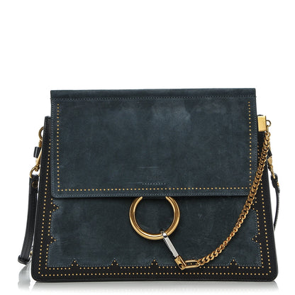 Chloe Calfskin Suede Studded Medium Faye Shoulder Bag Full Blue 1 of 7