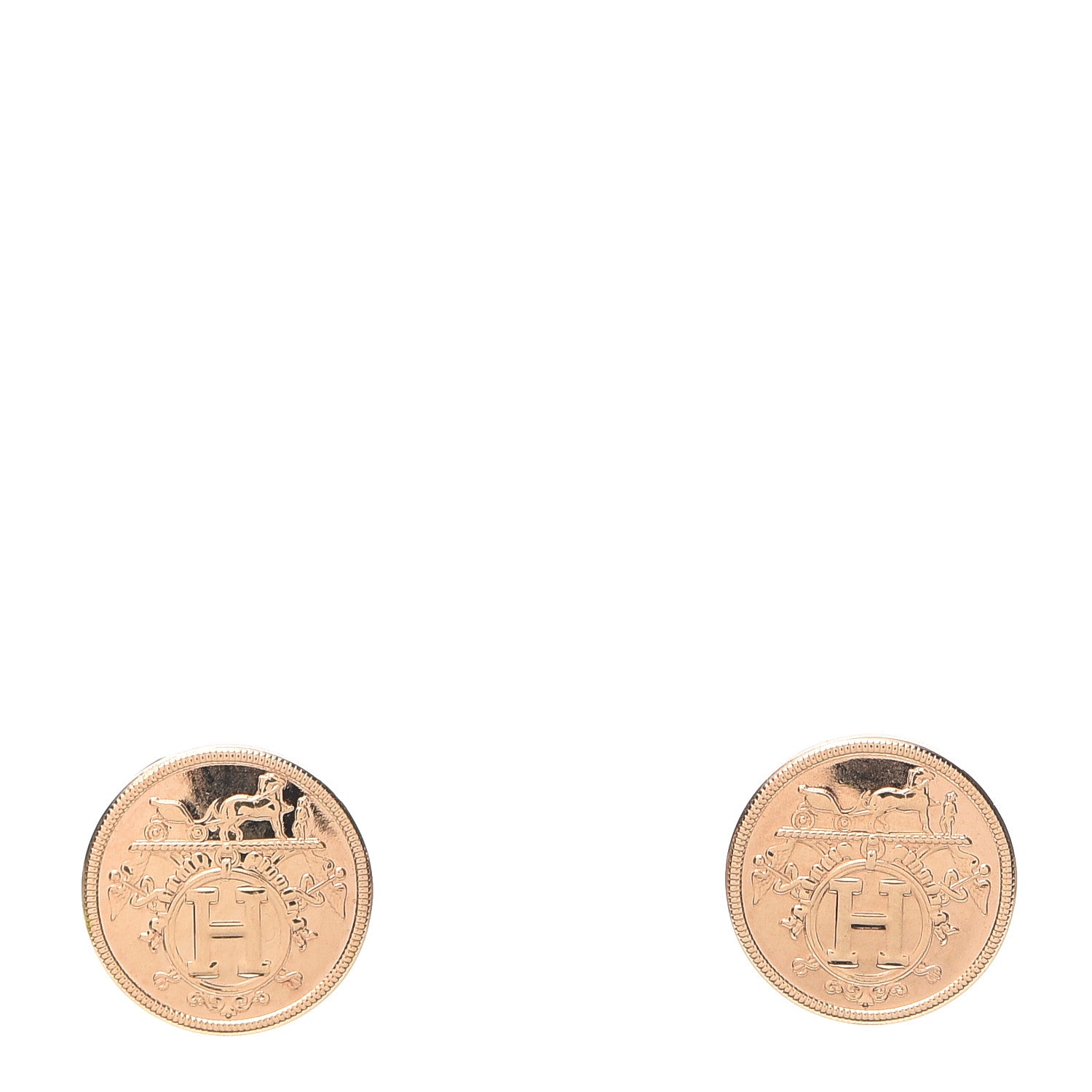 Hermes 18K Rose Gold TPM Ex-Libris Stud Earrings 1 of 6