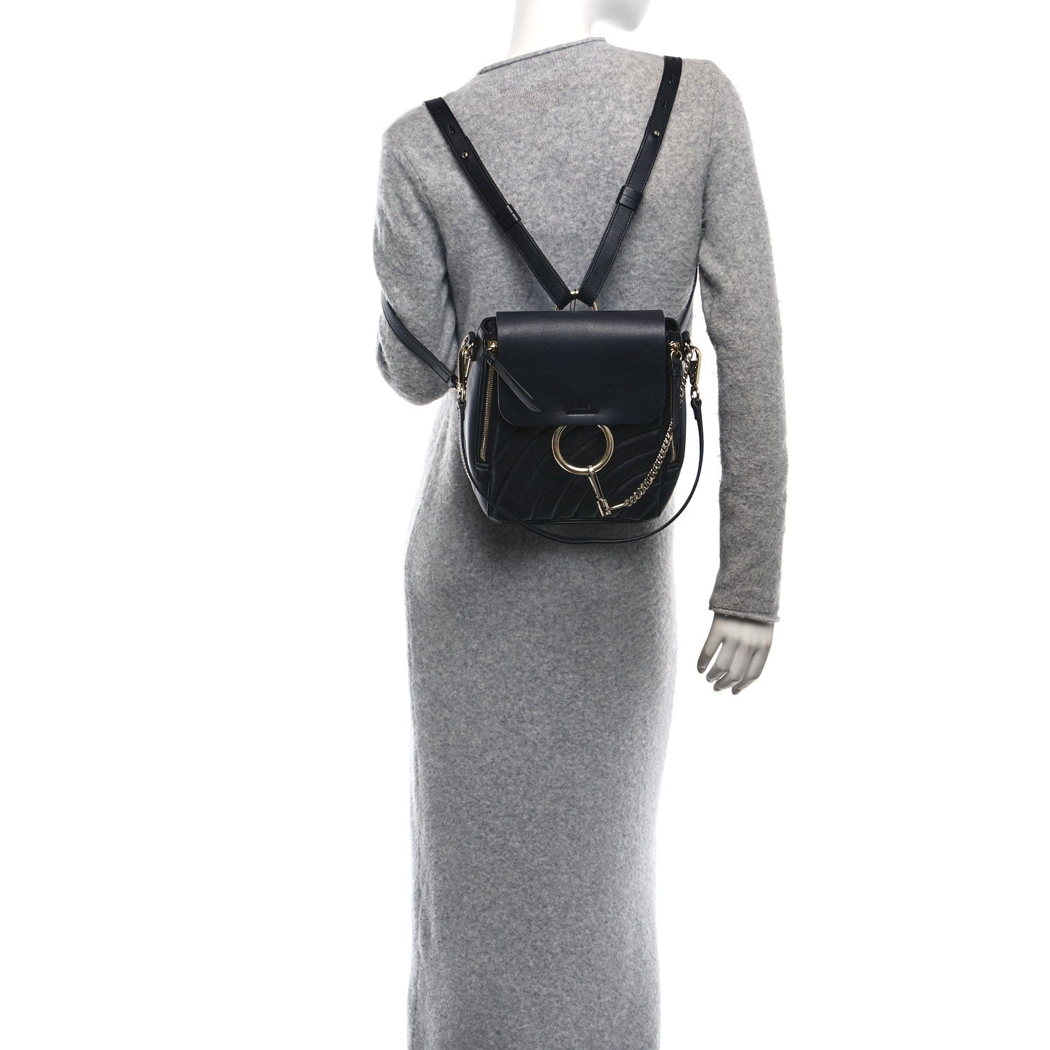 Chloe Calfskin Quilted Medium Faye Backpack Full Blue 2 of 10