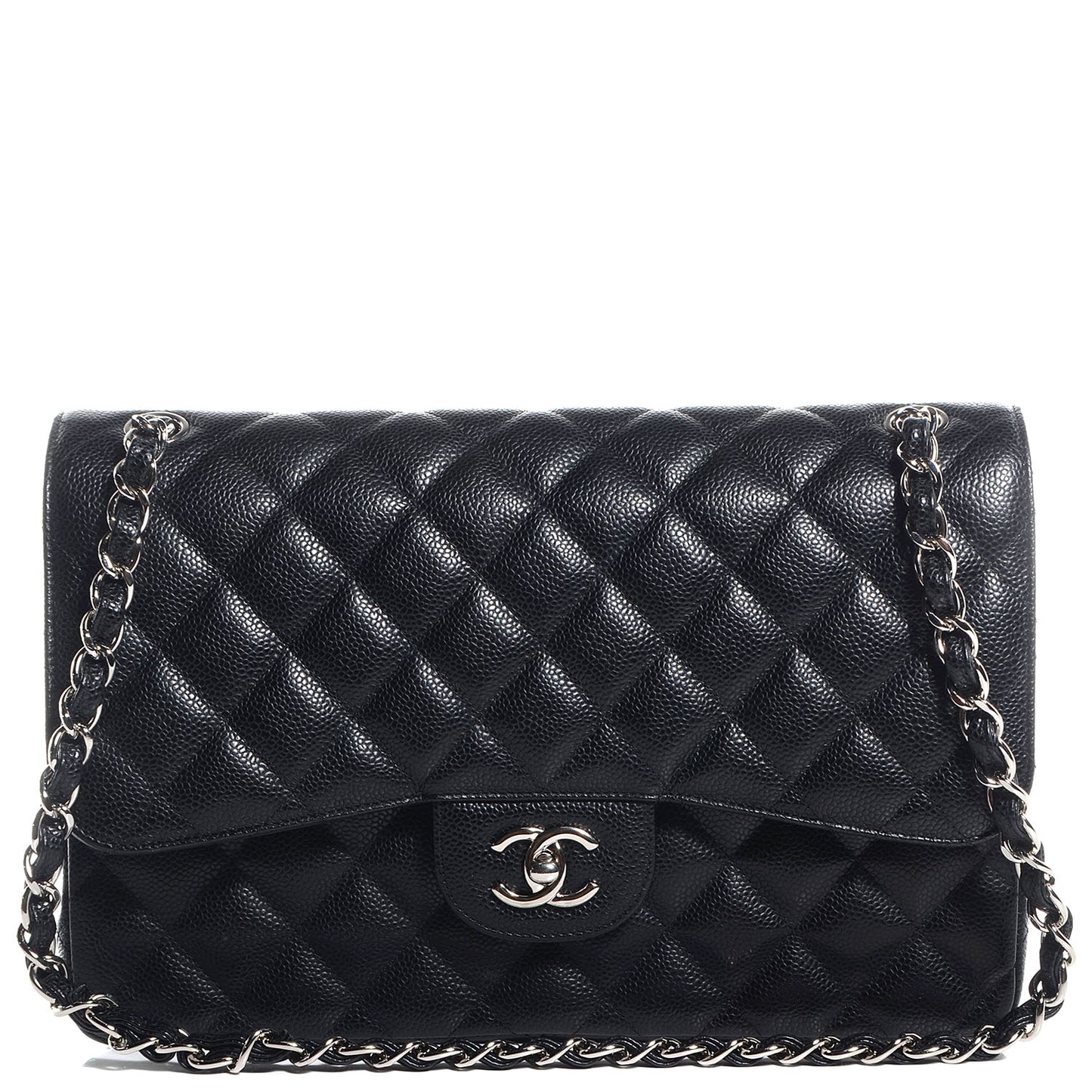 Caviar Quilted Jumbo Double Flap Black