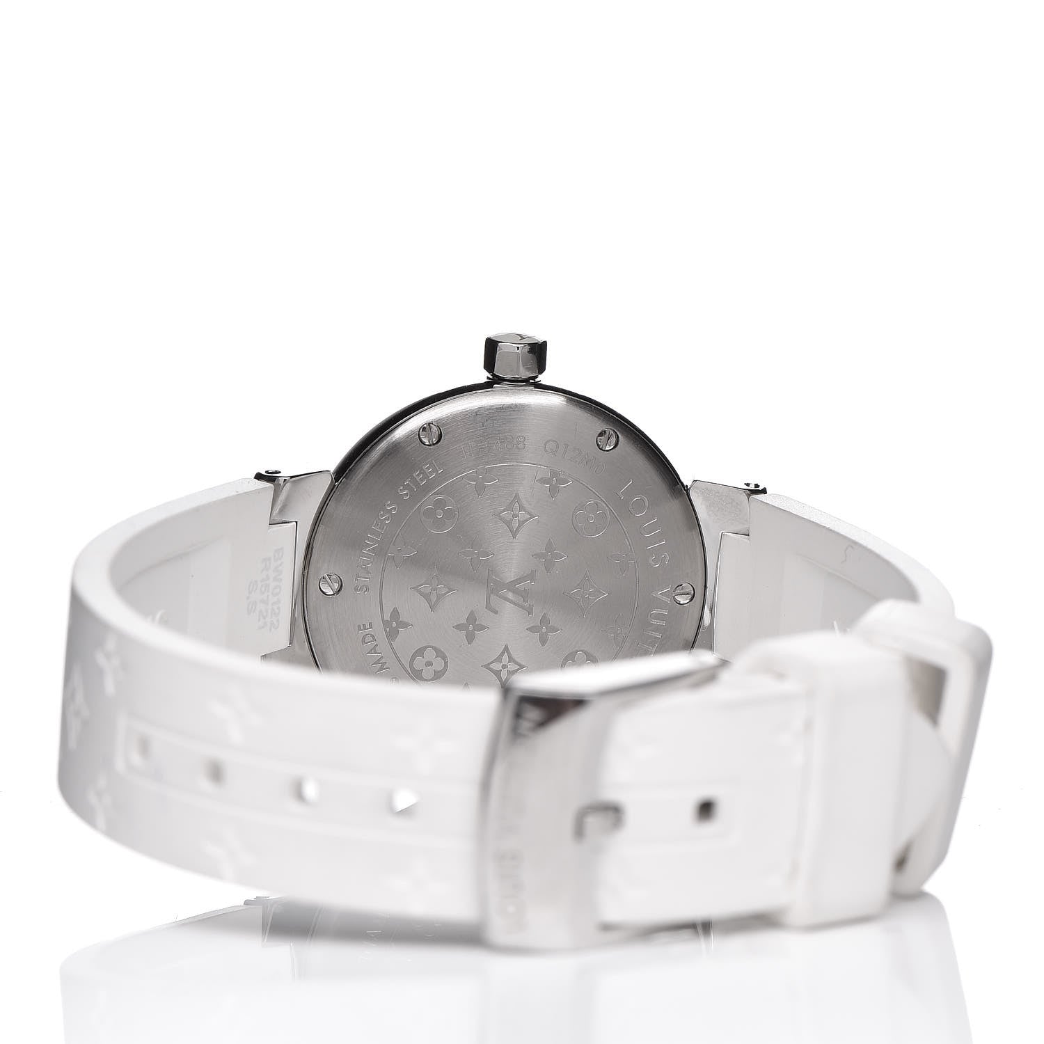 Louis Vuitton Stainless Steel Rubber Diamond Mother of Pearl 28mm Tambour Lovely Cup Quartz Watch 4 of 7