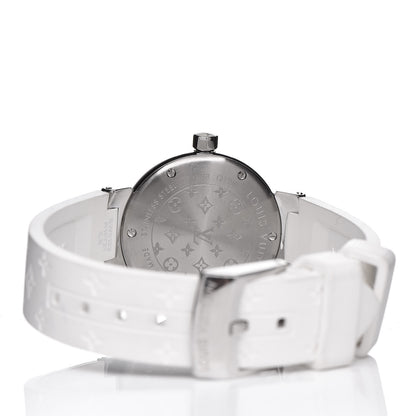 Louis Vuitton Stainless Steel Rubber Diamond Mother of Pearl 28mm Tambour Lovely Cup Quartz Watch 4 of 7
