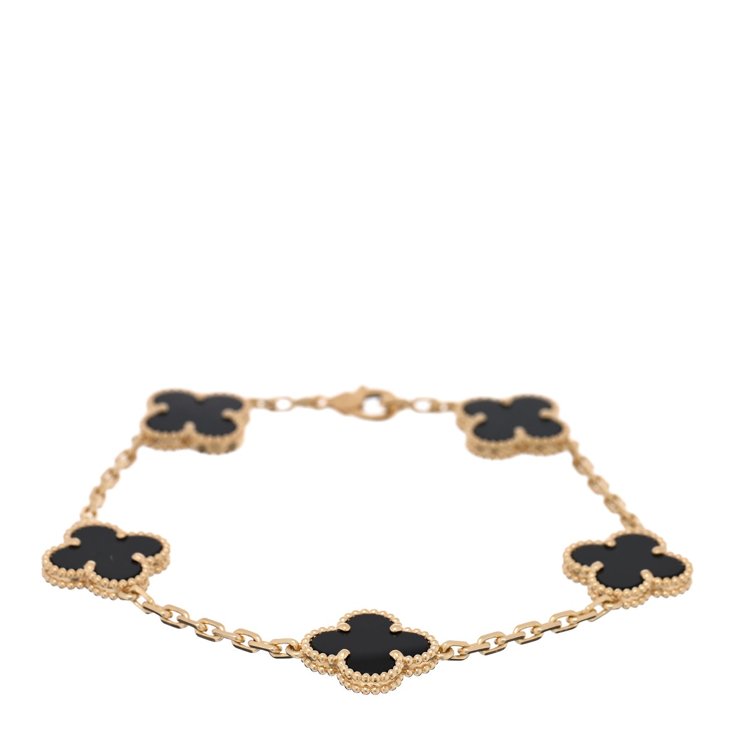 18K Yellow Gold Black Onyx 5 Motifs Vintage Alhambra Bracelet