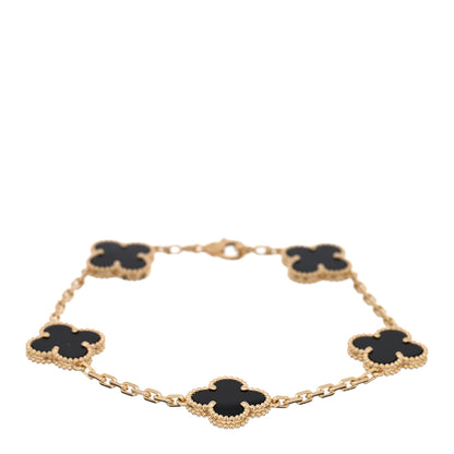 Van Cleef & Arpels 18K Yellow Gold Black Onyx 5 Motifs Vintage Alhambra Bracelet 1 of 4
