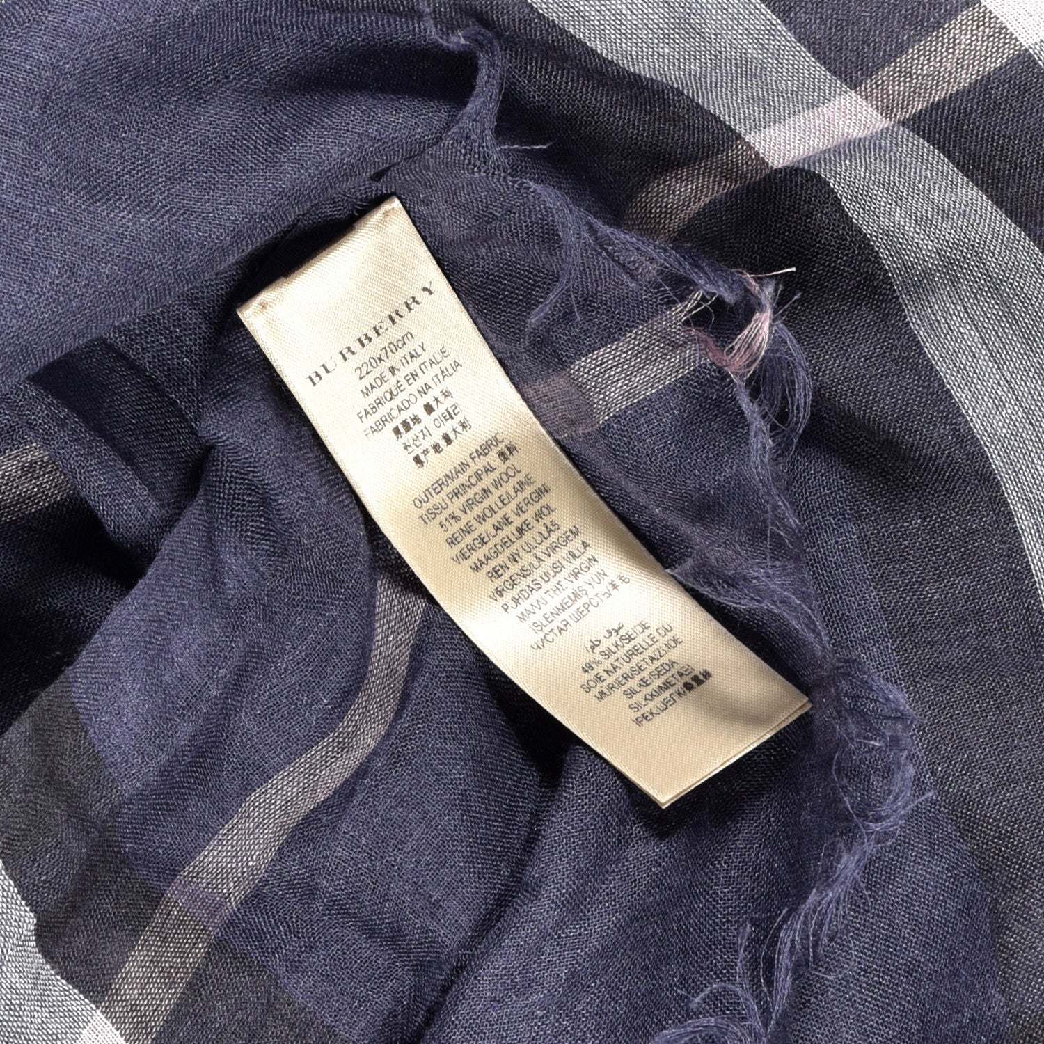 Burberry Wool Silk London Check Lightweight Scarf Navy 4 of 5