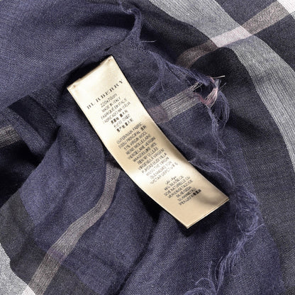 Burberry Wool Silk London Check Lightweight Scarf Navy 4 of 5