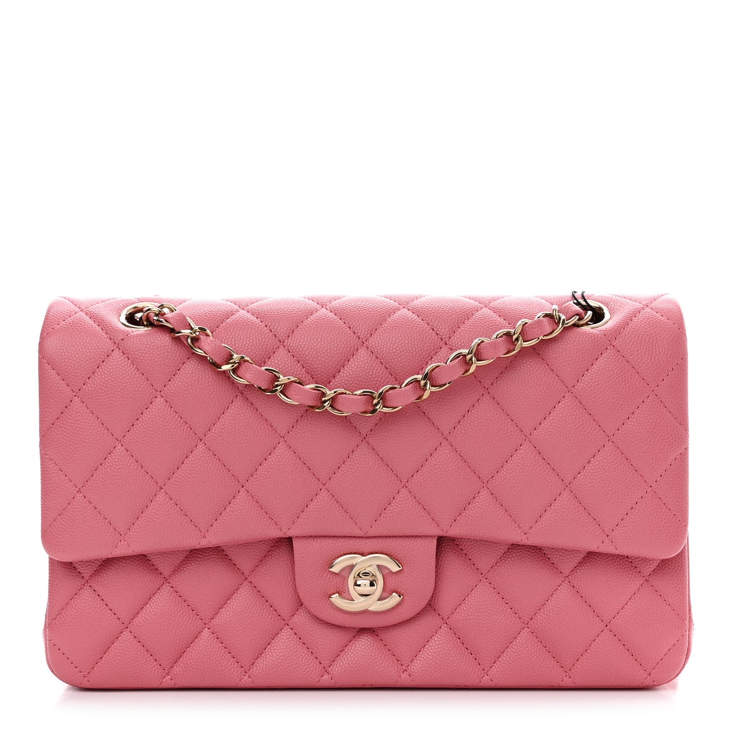 Caviar Quilted Medium Double Flap Pink
