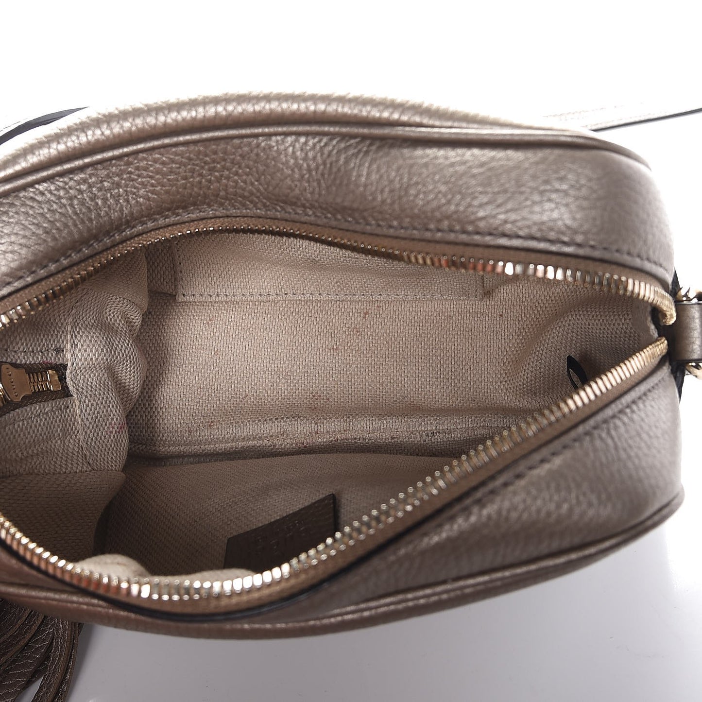 Metallic Pebbled Calfskin Small Soho Disco Bag Golden Beige