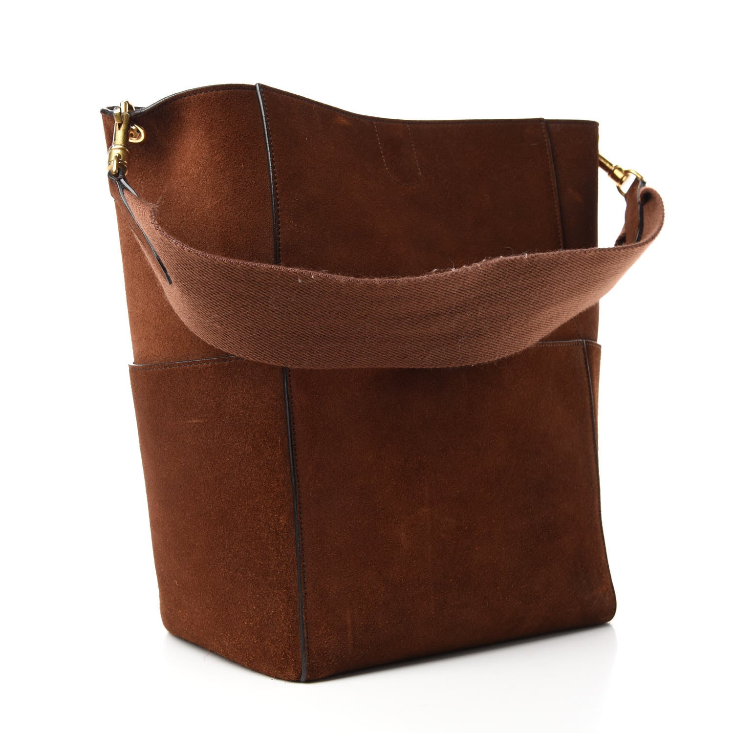 Celine Suede Calfskin Sangle Bucket Bag Chestnut 3 of 10