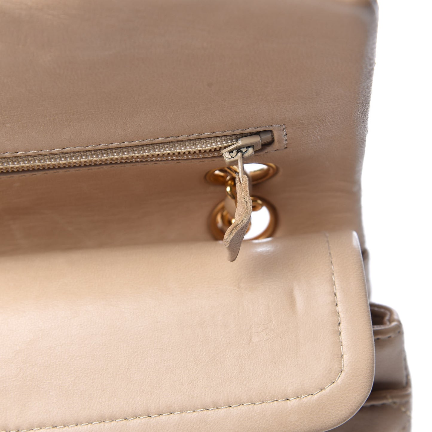 Lambskin Quilted Small Double Flap Beige