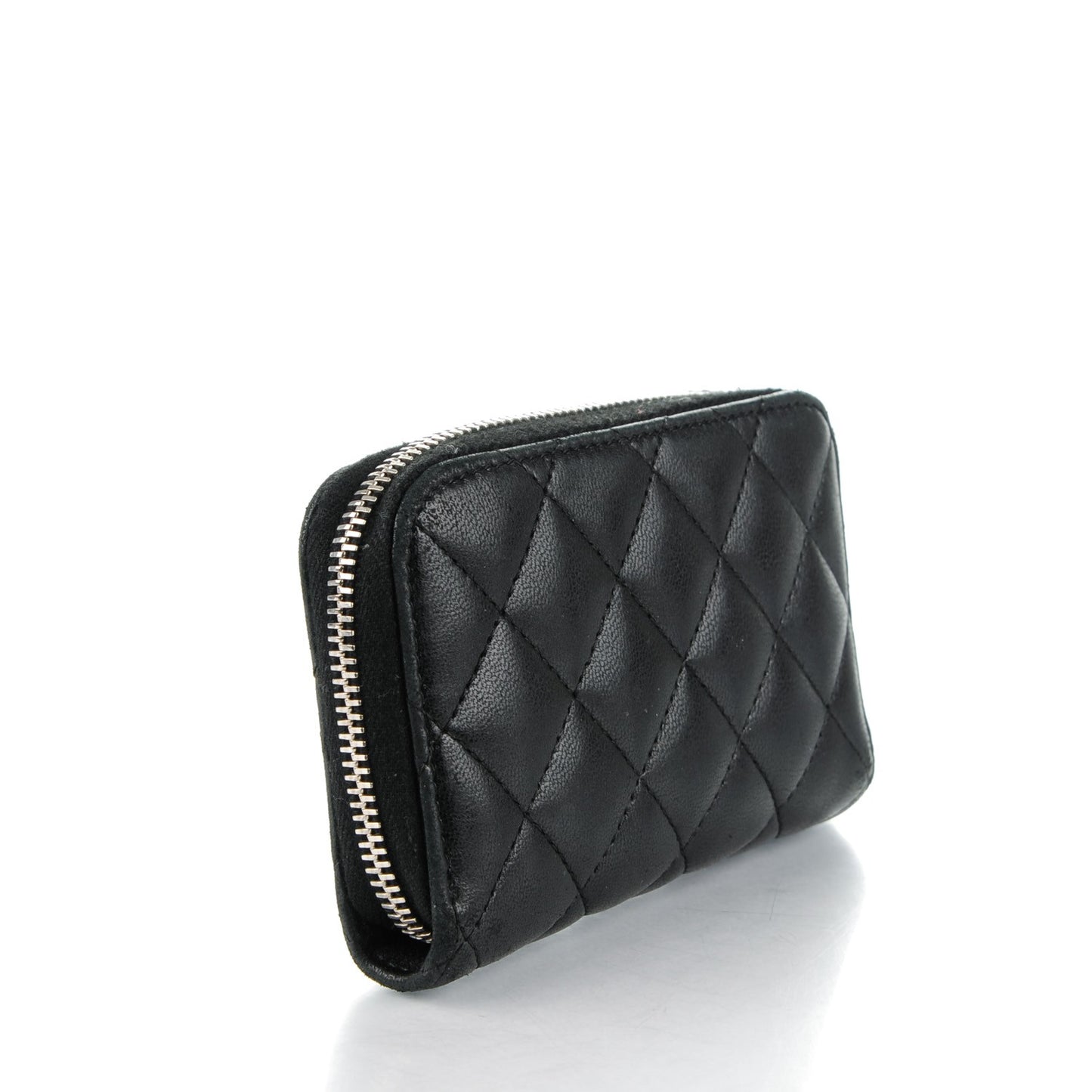 Lambskin Quilted Zip Around Coin Purse Wallet Black