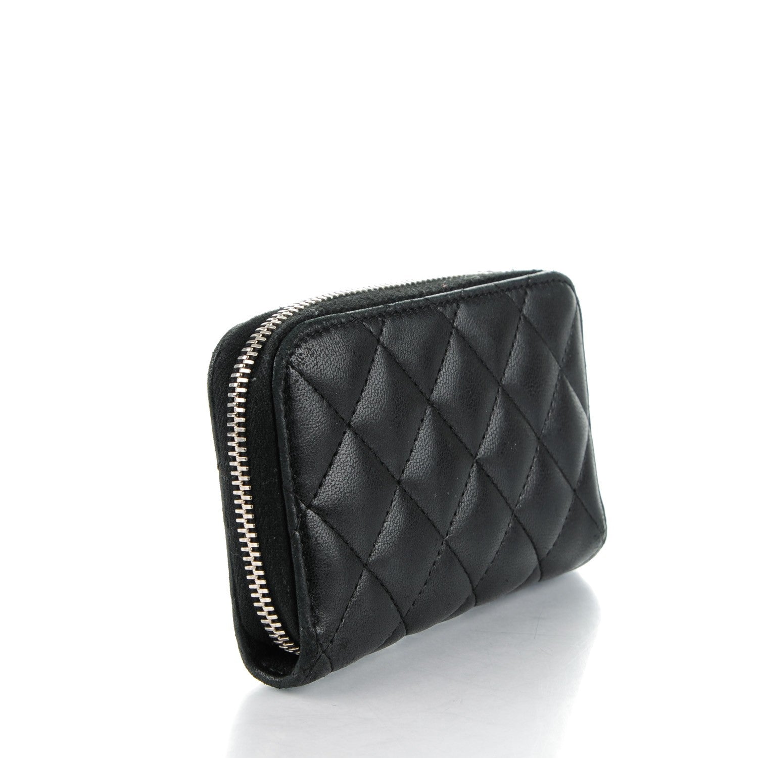 Chanel Lambskin Quilted Zip Around Coin Purse Wallet Black 3 of 9