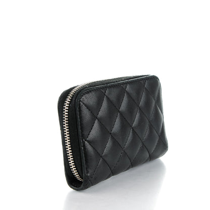 Chanel Lambskin Quilted Zip Around Coin Purse Wallet Black 3 of 9