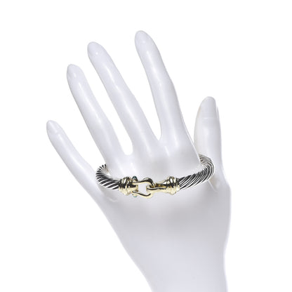 David Yurman Sterling Silver 14K Yellow Gold Green Onyx Garnet 7mm Cable Buckle Bracelet 2 of 5