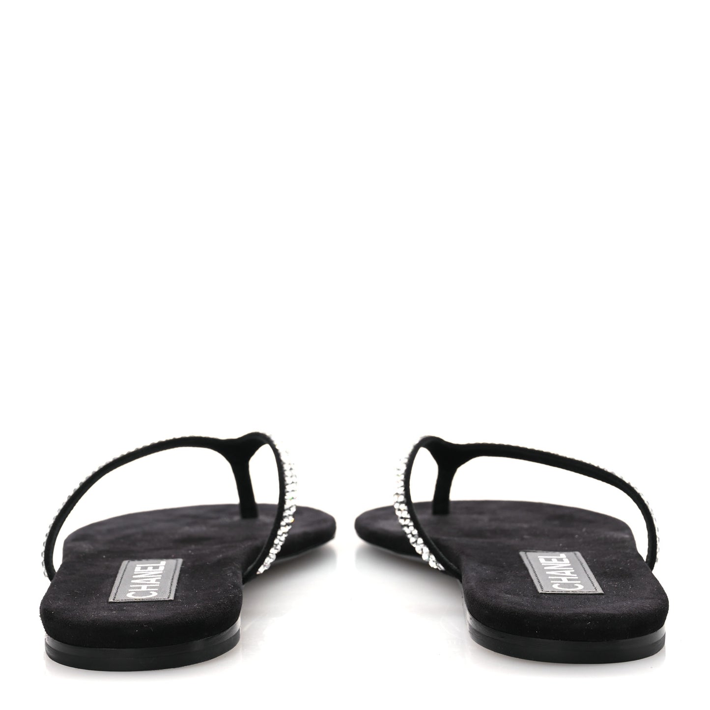 Suede Kidskin Strass CC Thong Sandals 36.5 Black 38.5 Black