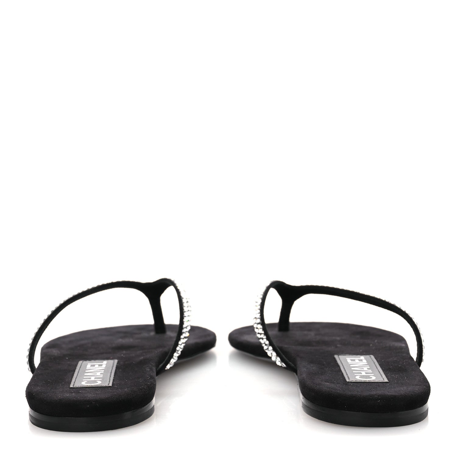 Chanel Suede Kidskin Strass CC Thong Sandals 36.5 Black 38.5 Black 6 of 11