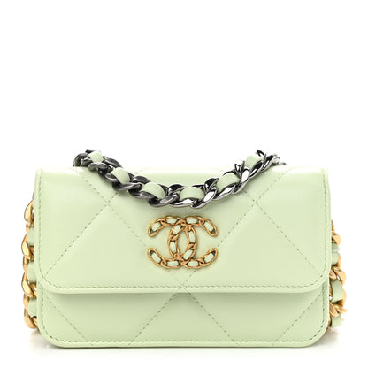 Chanel Lambskin Quilted Chanel 19 Clutch With Chain Light Green 1 of 11