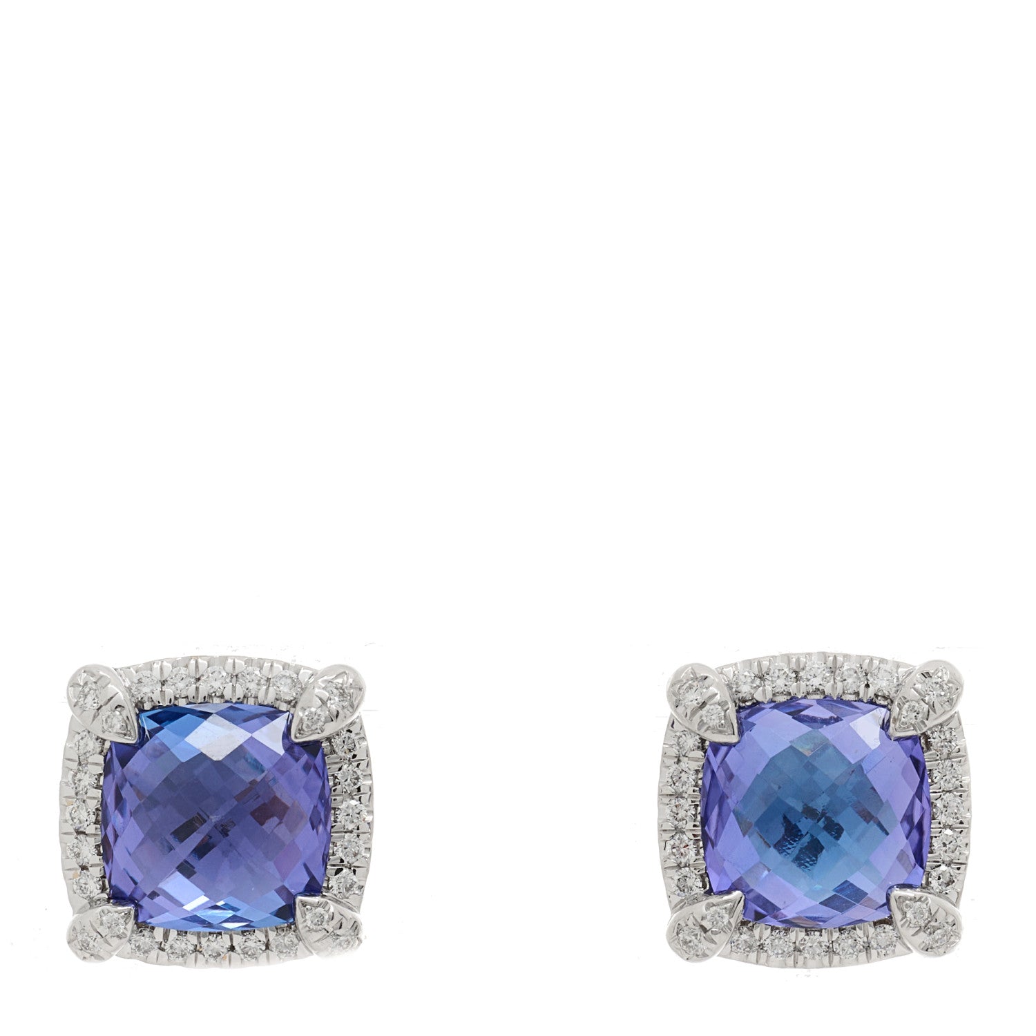 David Yurman 18K White Gold Diamond Tanzanite 9mm Chatelaine Bezel Stud Earrings 1 of 4