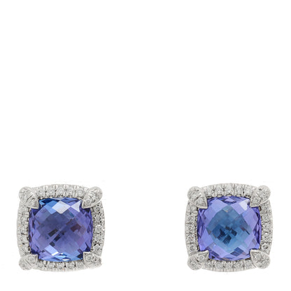 David Yurman 18K White Gold Diamond Tanzanite 9mm Chatelaine Bezel Stud Earrings 1 of 4