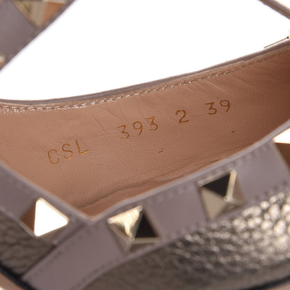Valentino Garavani Metallic Pebbled Calfskin Rockstud Ankle Strap 100mm Pumps 39 Sasso Poudre 8 of 9