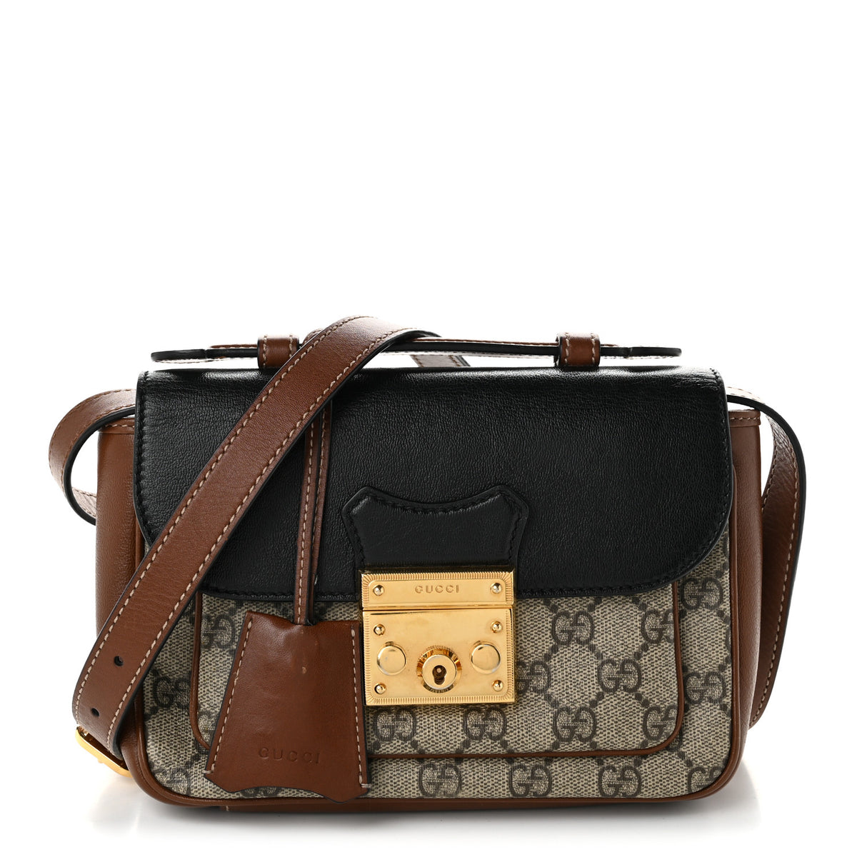 GG Supreme Monogram New Sakai Lux Calfskin Mini Padlock Flap Pocket Shoulder Bag Beige Ebony Black Cuir