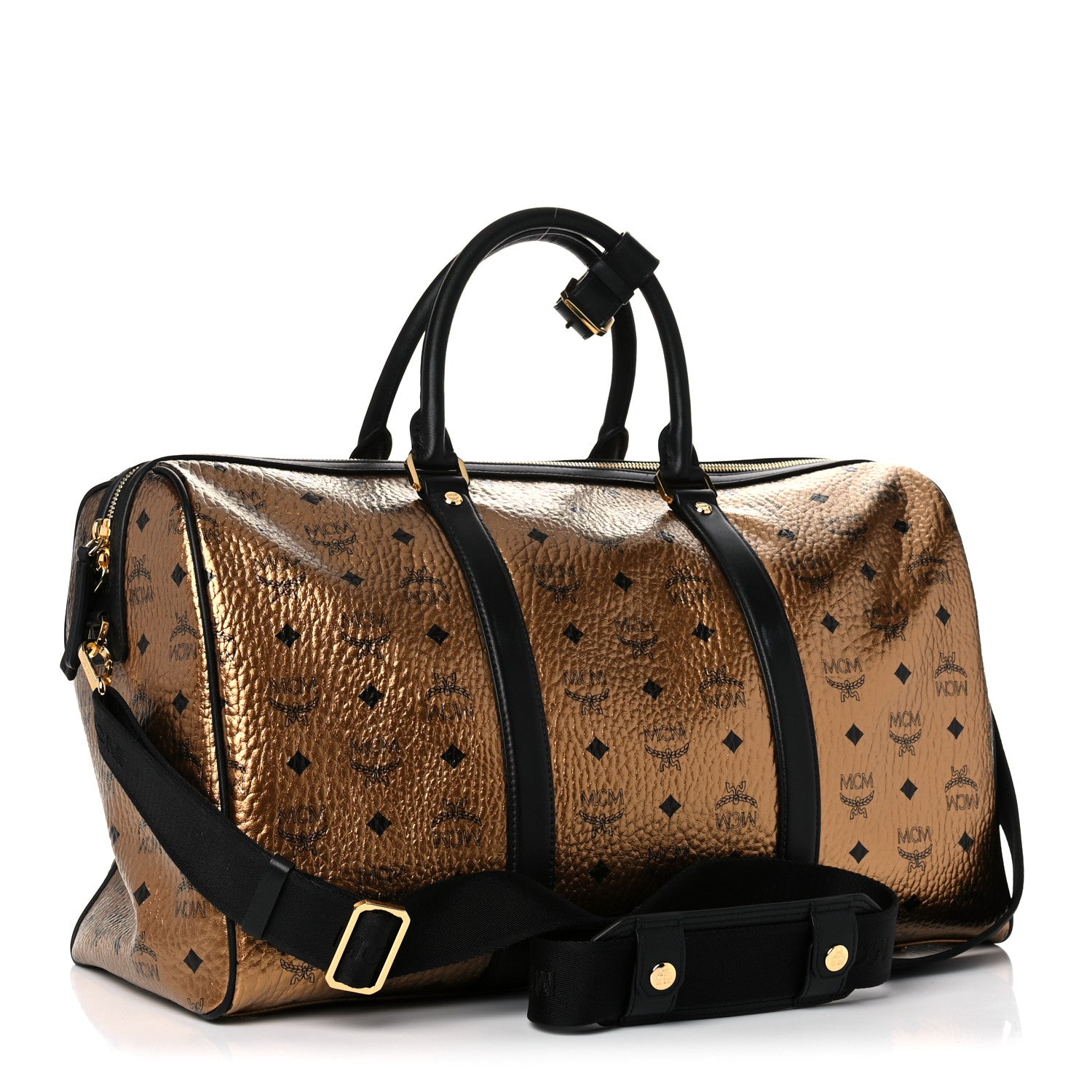 MCM Metallic Visetos Traveler Weekender Duffle Bag Gold 2 of 15
