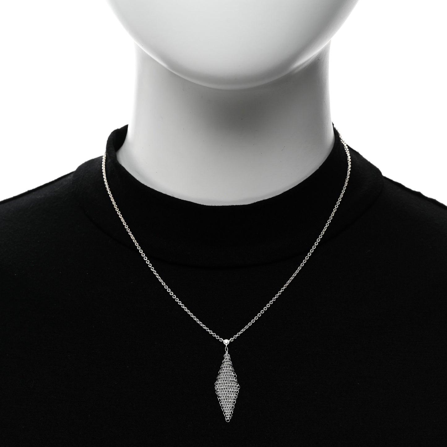 Sterling Silver Diamond Mesh Pendant Necklace