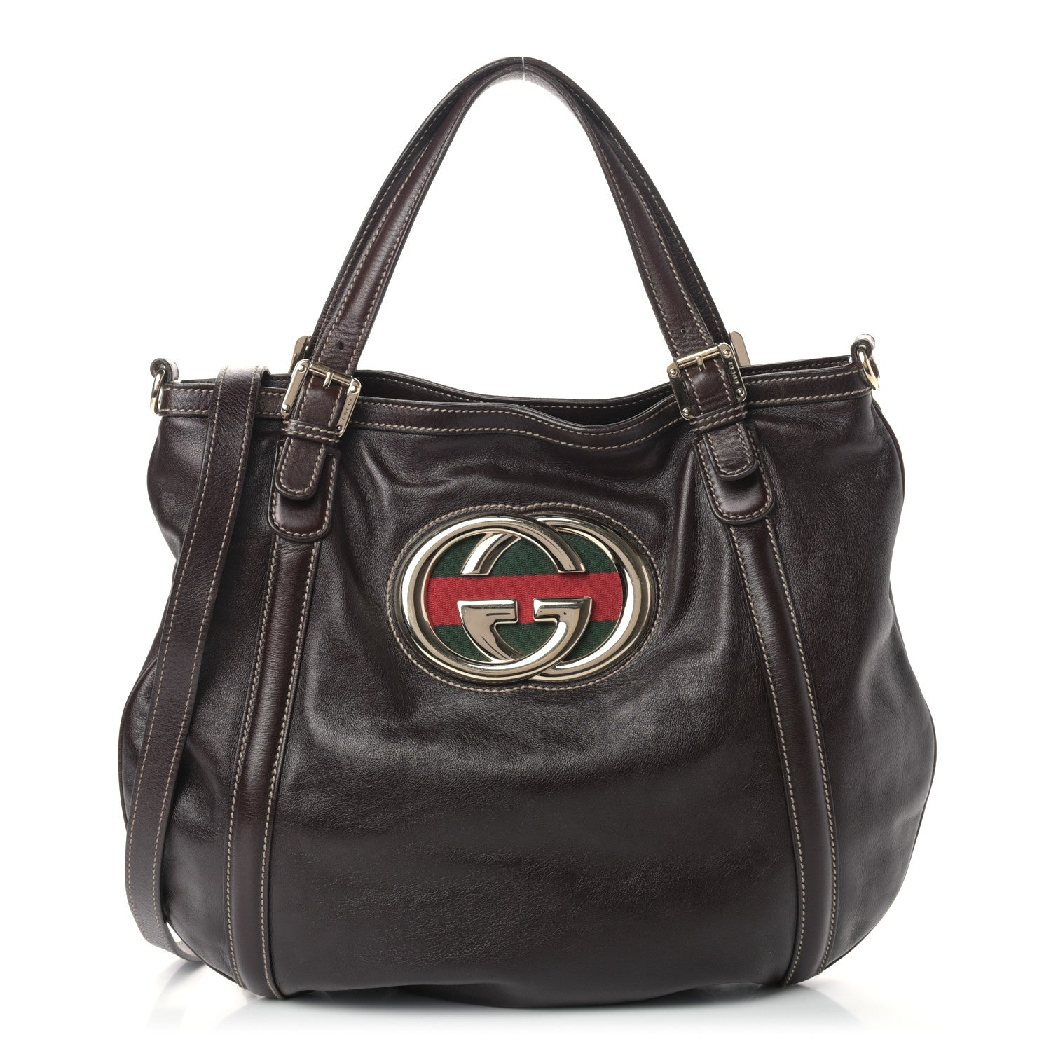 Gucci Calfskin Medium Britt Tote Dark Brown 1 of 10