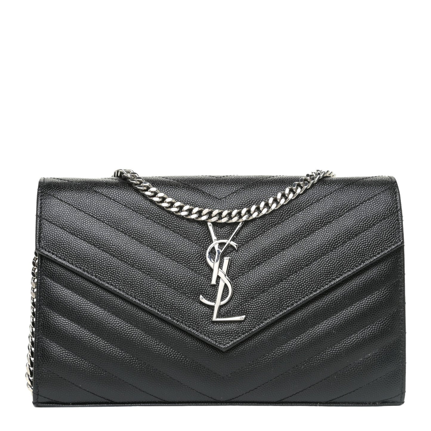 Grain De Poudre Matelasse Chevron Monogram Chain Wallet Black