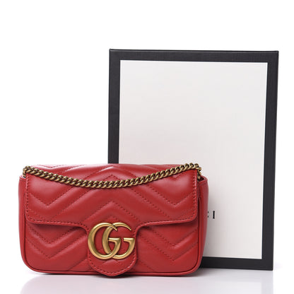 Gucci Calfskin Matelasse Super Mini GG Marmont Shoulder Bag Hibiscus Red 10 of 10