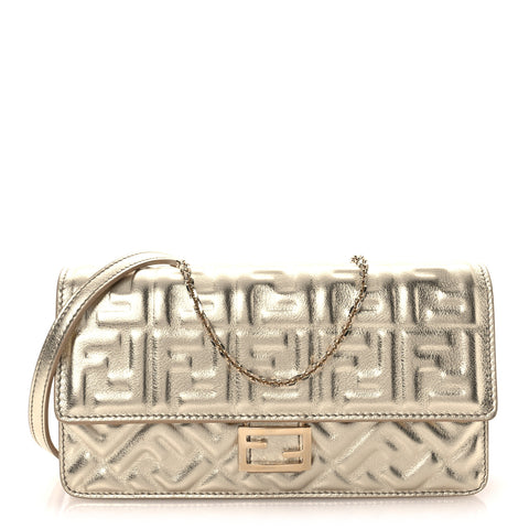 Metallic Nappa Matisse FF Embossed Wallet On Chain Platino