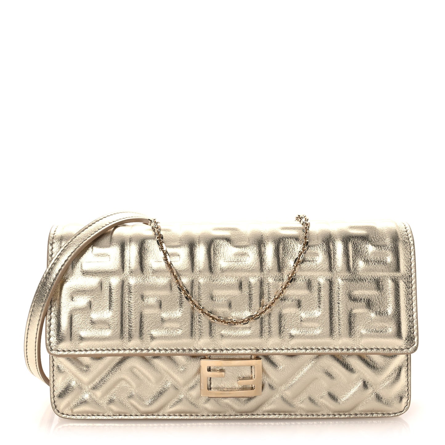 Metallic Nappa Matisse FF Embossed Wallet On Chain Platino
