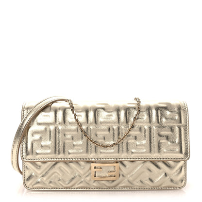 Fendi Metallic Nappa Matisse FF Embossed Wallet On Chain Platino 1 of 13