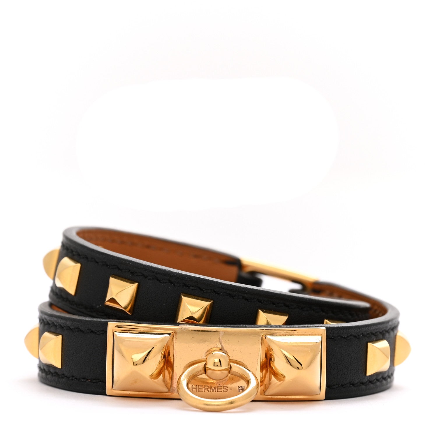 Hermes Swift Studded Rivale Double Tour Bracelet T2 Black 1 of 5