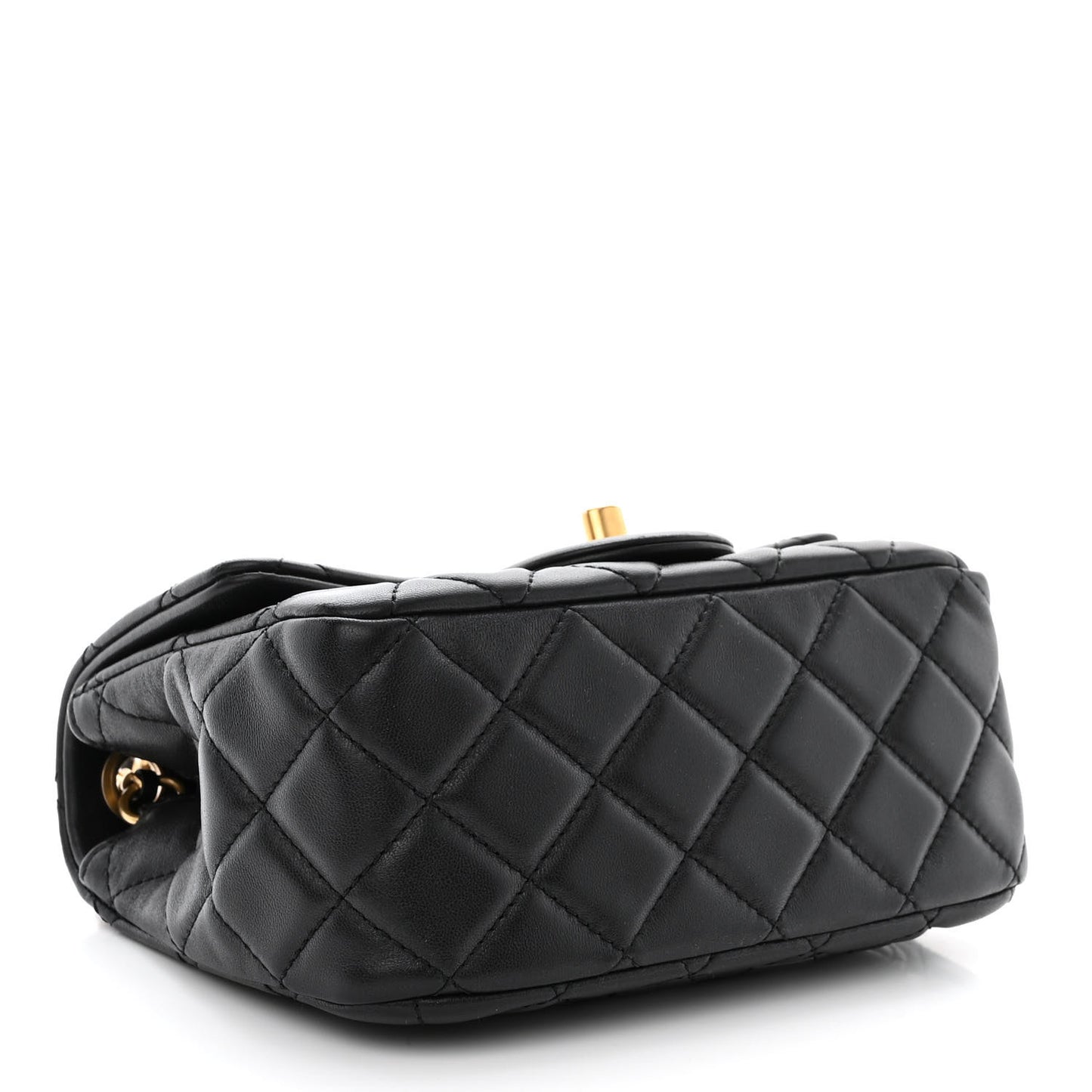 Lambskin Quilted Mini Pearl Crush Flap Black