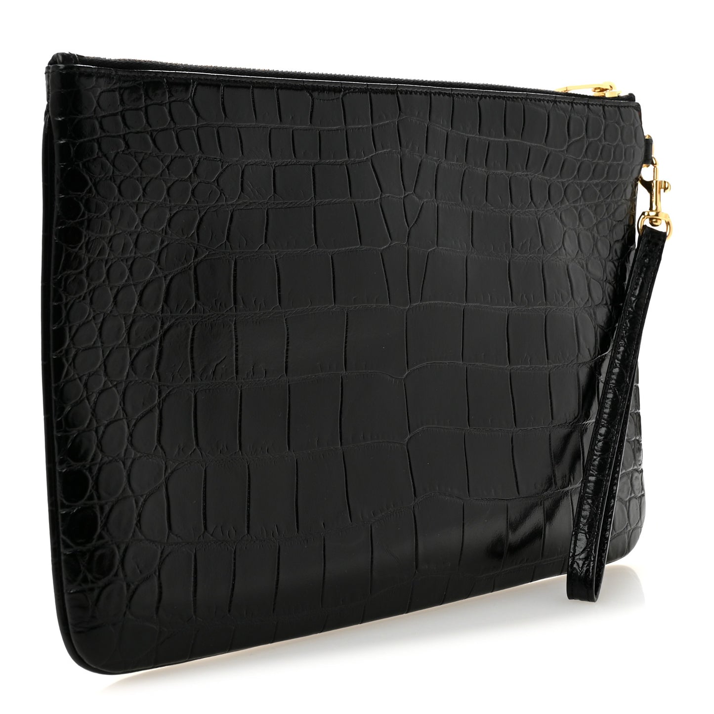 Calfskin Crocodile Embossed Tablet Pouch Black