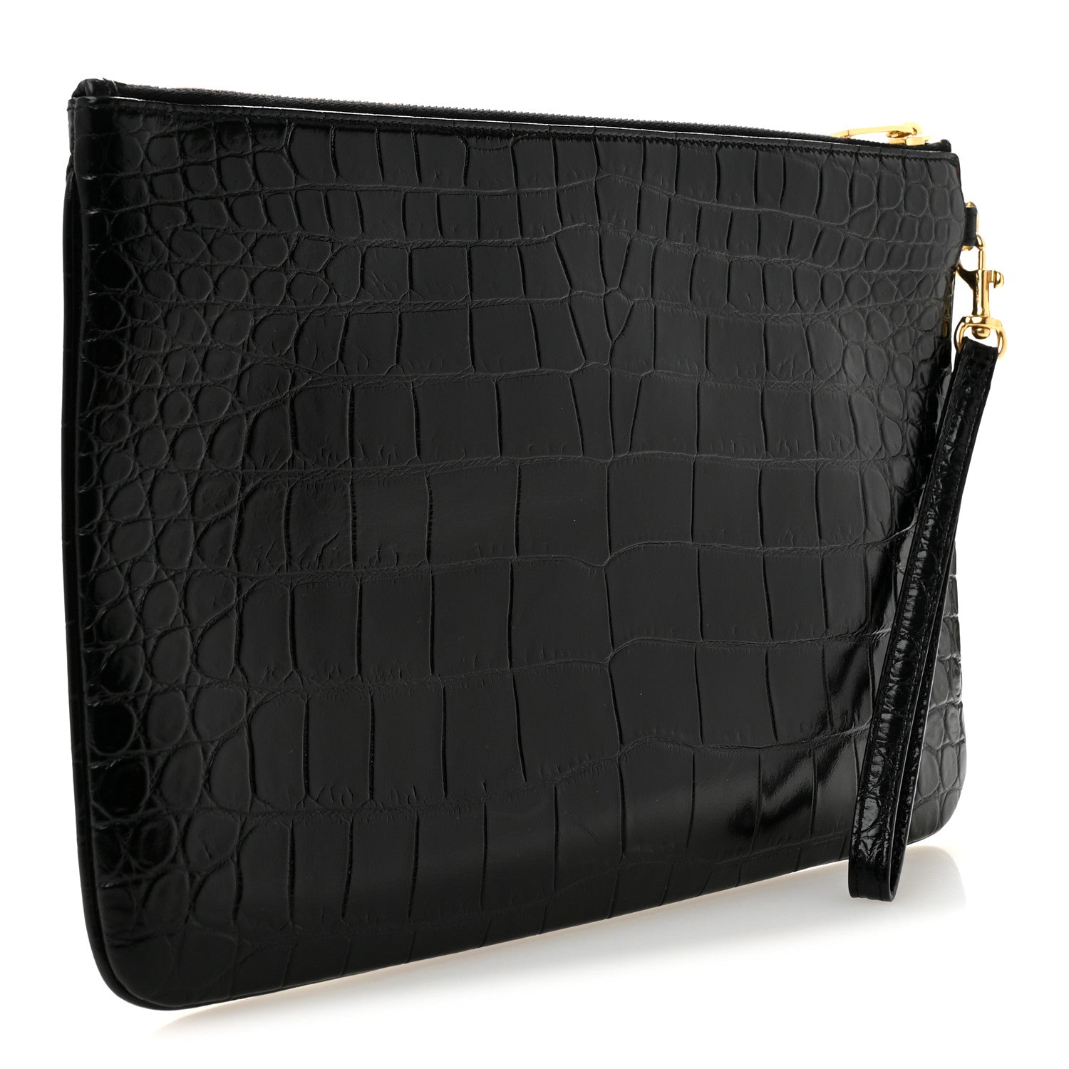 Saint Laurent Calfskin Crocodile Embossed Tablet Pouch Black 3 of 9