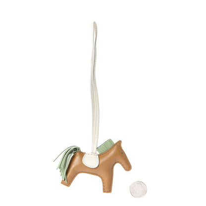 Hermes Milo Lambskin Grigri Rodeo Horse Bag Charm PM Sesame Vert Criquet Craie 2 of 4