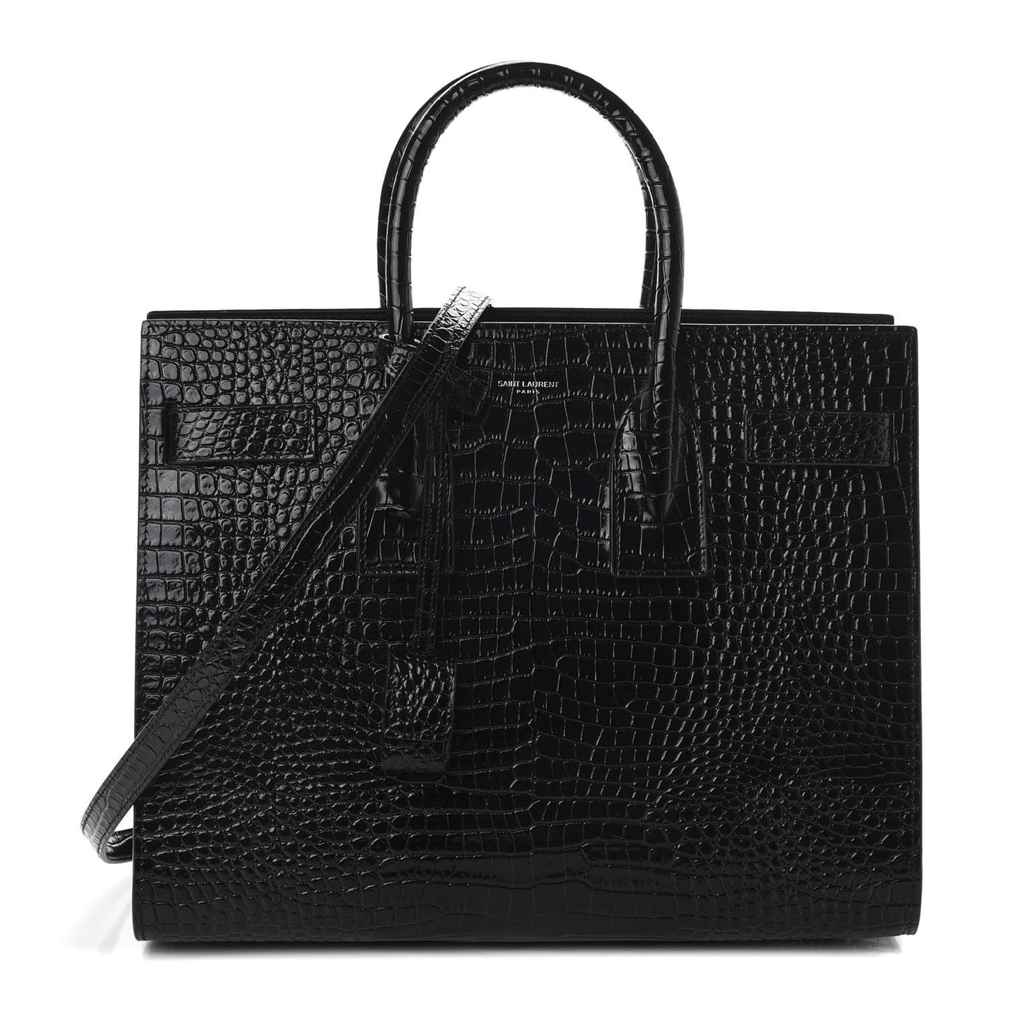 Calfskin Crocodile Embossed Small Sac de Jour Black