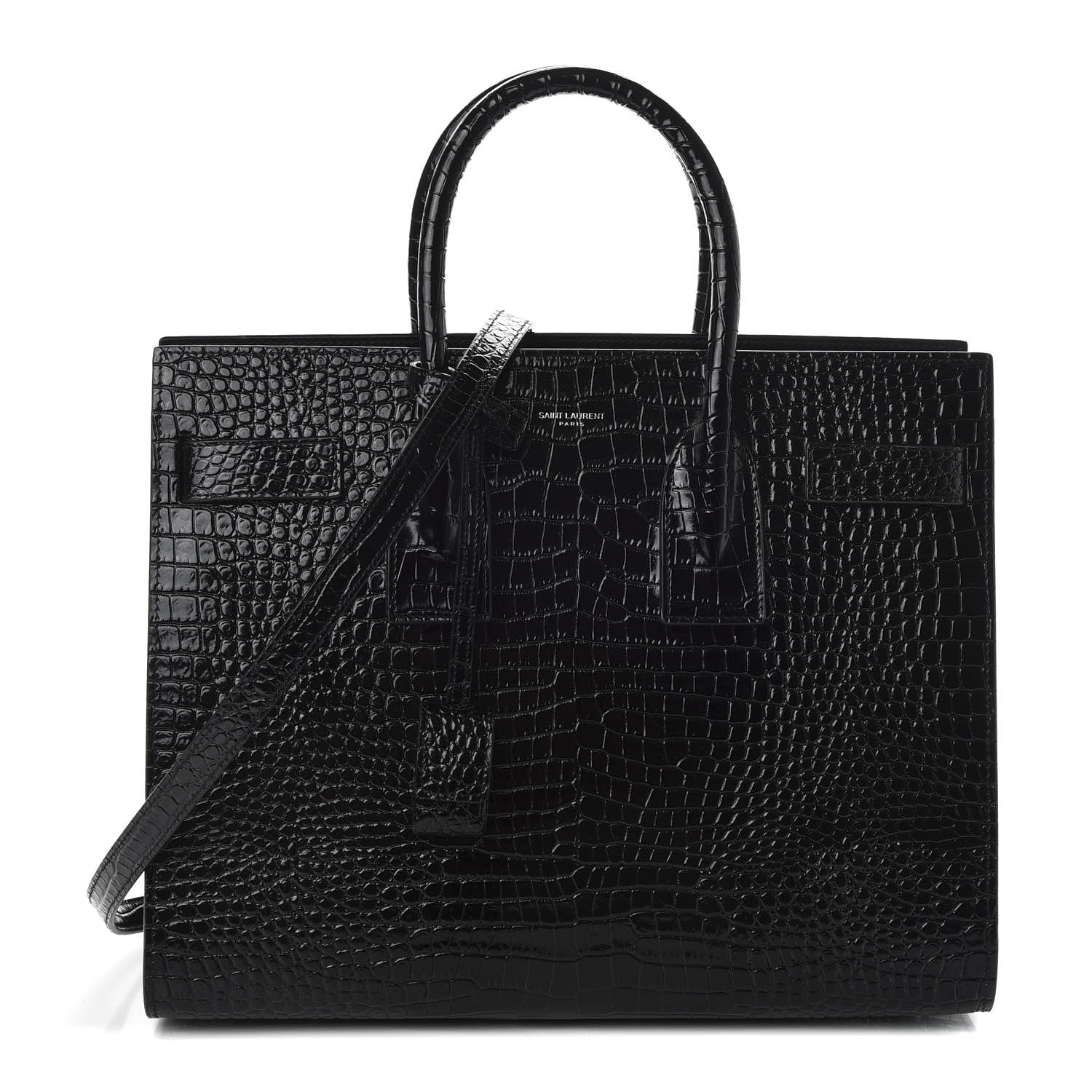Saint Laurent Calfskin Crocodile Embossed Small Sac de Jour Black 1 of 10