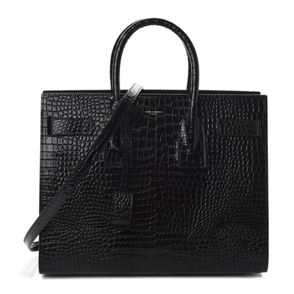 Saint Laurent Calfskin Crocodile Embossed Small Sac de Jour Black 1 of 10
