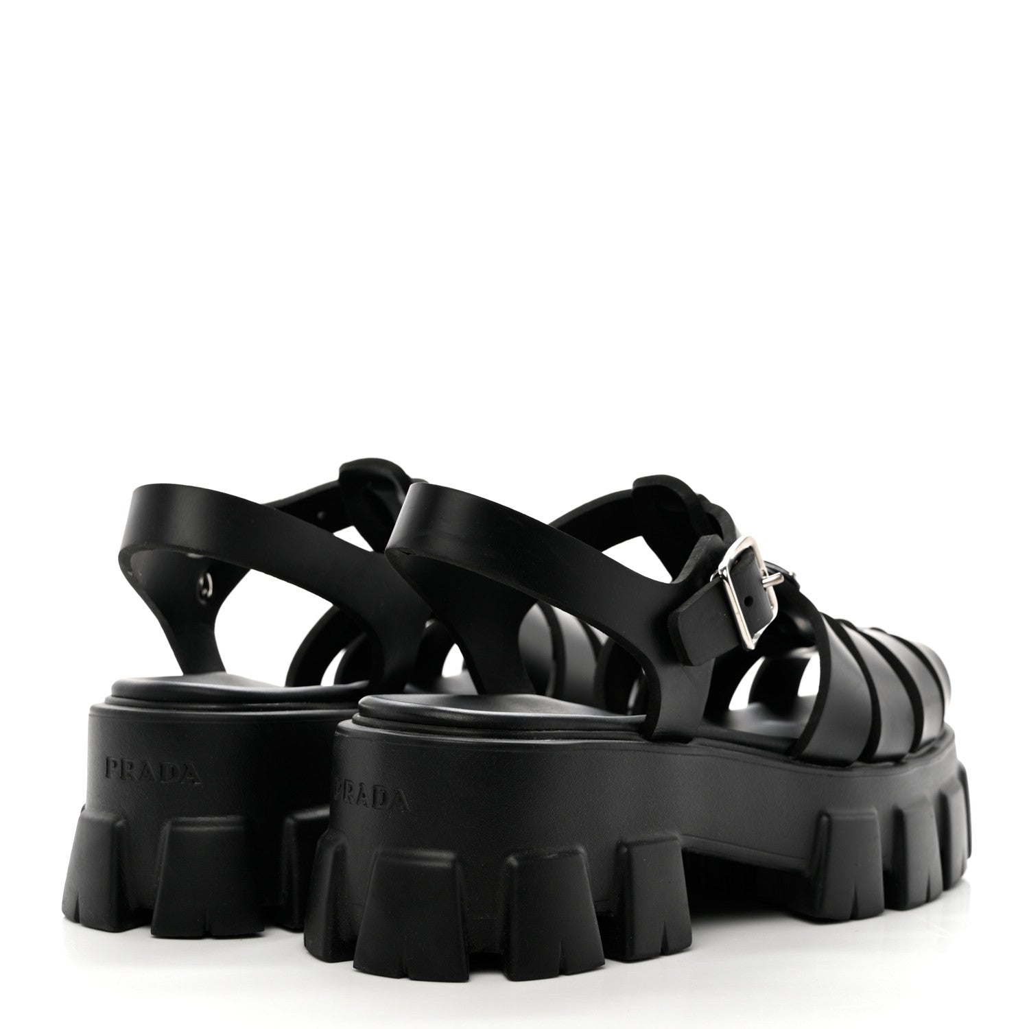 Prada Foam Rubber Triangle Logo Monolith 55mm Cage Sandals 39 Black 4 of 8