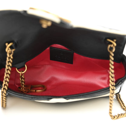 Gucci Calfskin Matelasse Super Mini GG Marmont Shoulder Bag Black White 4 of 10
