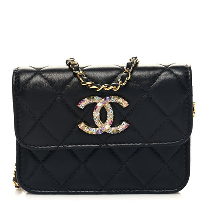 Chanel Lambskin Quilted Zirconium Clutch With Chain Black 1 of 12