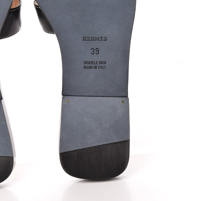 Hermes Box Calfskin Oran Sandals 39 Black 11 of 12